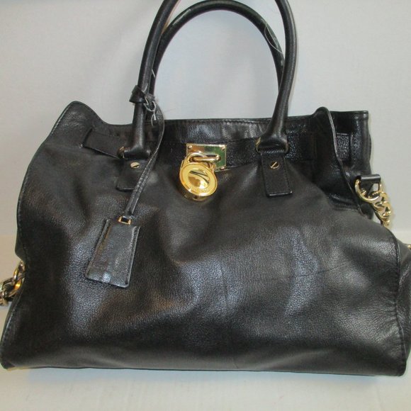*Michael Kors HAMILTON 2-WAY Black Pebbled Leather Satchel
